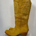 NEW Mustard Yellow Faux Suede Flame Stitched Western Cowgirl Boots US 6 Photo 0