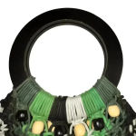 Topshop Women’s Mykonos Green Black White Retro Woven Bag with Beads Photo 4