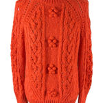 J Crew Wool Knit Sweater Coral Chunky Cable Knit Floral Cozy Warm XS Orange Photo 0
