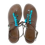 Miss Trish of Capri Turquoise & Gold Beaded Leather Sandals Size 39.5/ US 9.5 Blue Photo 8