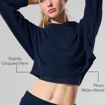 Alo Yoga ALO Muse Hoodie Cropped Plush Wide-Ribbed Navy Blue XS Photo 1
