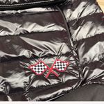 SHINY REFLECTIVE VINAL LIKE RACING CHECKERED FLAG EMBROIDERED BACKPACK Black Photo 4
