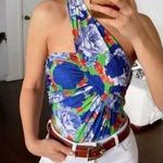 ZARA  Blue & Green Floral one Shoulder Asymmetrical Bloggers Fav Bodysuit, Medium Photo 0