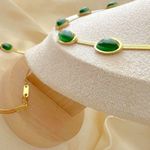 18K Gold Plated green Emerald Necklace SET Stainless Steel womens jewelry green Photo 6