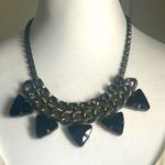 Chunky Statement Black Onyx Smoky Quartz Rhinestone Colored Gunmetal Necklace Photo 0
