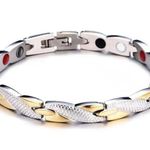 Stylish X Design Stainless Steel Magnetic Bracelet Two Tone Snake Print Photo 2