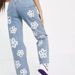 The Ragged Priest High Waist Straight Leg Denim Jeans Relaxed Fit Daisy Print Photo 2
