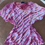 Brandy Melville Vintage Pink and white tie-dye V-neck short sleeve shirt sz m Photo 2