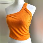 LIONESS  One Shoulder Cropped Orange Ribbed Tank Small Stretchy Photo 1