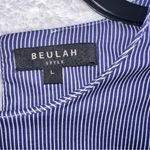 Beulah Blue Striped Lace Up Wide Sleeve Top Large Photo 2