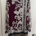 Alfani  Blouse Maroon Floral Long Sleeve Scoop Neck Pullover Size medium Photo 1