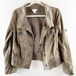 Loft Long Sleeve Button Up Cropped Utility Jacket Green Small Photo 0