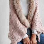 Womens Blush Pink Textured Fringed Faux Fur Trim Open Cardigan OSFM Size undefined Photo 2