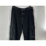 Cider  Cargo Jeans Pants Women’s Sz 30 Baggy Black Cuffed Grunge Wide Leg Pull On Photo 2