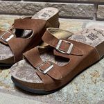 Muk Luks Averi Wedge Buckle Cow Suede Chunky Silver Sandal Size 9 western Brown Photo 0