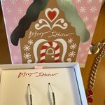 Betsey Johnson  Gingerbread Cookie Christmas Necklace Earrings Set Rhinestone Bow Photo 2