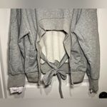 Anthropologie EVIDNT Size Large Gray Open Cropped Back Tie Sweatshirt Photo 7