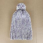 Crochet Handmade Chunky Ribbed Beanie Cream Purple Pompom Warm Hat Cap Photo 9