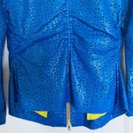 dianaira Royal Blue Perforated Floral Pattern Lambskin Leather Blazer Jacket Size M Photo 7