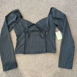 Pie In The Sky  Gray Pinstripe Long Sleeve Crop Top Photo 0