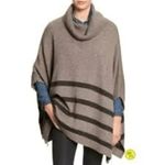 Banana Republic Poncho Sweater Womens M Taupe Cowl Neck Stripe Oversized Slouchy Photo 1