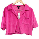 AQUA  Swim‎ Size Small Shirt Collared Pocket Terrycloth Crop Top Pink NEW Photo 0