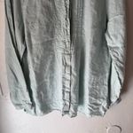 L.L.Bean  Size Large 100% Linen Blue Cottage Peasant Button Long Sleeve Blouse Photo 2