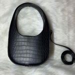 A New Day Black Alligator Print Structured Mini Crescent Tote Handbag from . NWT Photo 0