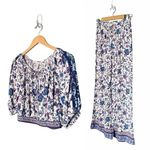 Joie NWT  Floral Crop Top & Wide Leg Boho Pant Set Blue Purple Women’s Size Small Photo 12
