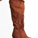 Express brown faux suede knee high boho slouchy ruched heeled cone heels boots Size 8 zipper closure #festival #stagecoach #hippie RN #55285 ID #13388 Like new, excellent condition Photo 0