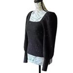 1. State Ribbed Black Sequin Womens Squareneck Sparkle Sweater S Goth Grunge Crop Photo 2