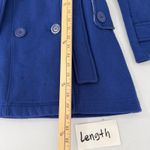 Blue Hooded Double Breasted Trench Coat Womens Size Small Casual Retro Fashion Photo 11