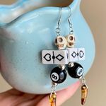 Handmade y2k Kawaii funky grunge style dice & 8 ball & skull & Czech glass unique dangle earrings 🎲🖤💀 Photo 1