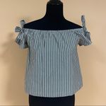 Lush Clothing 5/$20 Lush Green White Stripe Off the Shoulder Cotton Blouse Top Bows XS Photo 2