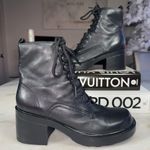 Covington Vintage  Black Leather Lace Up Combat Stacked Block Heel Bootie Boots Photo 0