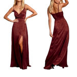 Lulus Burgundy Satin Maxi Dress Size XS NWT Wedding Pom Concert Party Pom Red Photo 1
