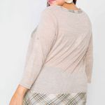 L LOVE Taupe Plaid Detail 3/4 Sleeve Top 2XL Photo 2