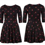 Unique Vintage Black & Red Bows Print Stephanie Fit & Flare Dress, 3X Photo 2