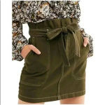 Free People  Splendor the Grass Army Green Belted Paper Bag Waist Skirt Sz 2 Photo 3