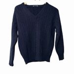Brandy Melville  Women's OS 100% Wool Cable Knit V Neck Sweater Navy Preppy Italy Photo 6