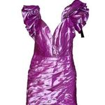 Mac Duggal  NWT Mesh Deep V-Neck Ruched Mini Dress in Candy Pink Size 2 Photo 0