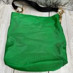 Vibrant Green Nylon Hobo Shoulder Bag Black Strap Gold Hardware Tote Bold Bright Photo 0