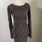 Dee Elly  Metallic Stripe Cutout Back Long Bell Sleeve Maxi Dress Multicolor M Photo 3