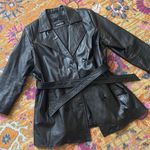 Amalfi Leather belted Jacket black trench Coat Size Medium 90’s Y2K matrix Photo 8