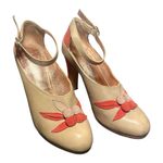 ANTHROPOLOGIE MISS ALBRIGHT Retro Colorblock Ankle Strap Heels Orange Size 7 Photo 1