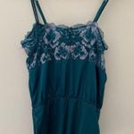 NWT Auden Teal Square Neck Floral Satin Bodysuit Size M Photo 4