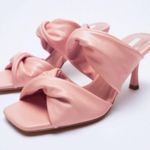 ZARA pink thick strap mule heel sandals blogger style | US 10, EU 41 Photo 3