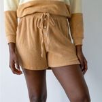 DONNI. Terry Henley Boxer Drawstring “Latte” Tan Brown Shorts Size Small Photo 0