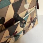 Vintage Mexican Patchwork Leather Tote – Multicolor Floral Boho Gray Photo 9