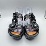 Born Women's Black Leather Flower Wedge Floral Sandals Size 9 Photo 2